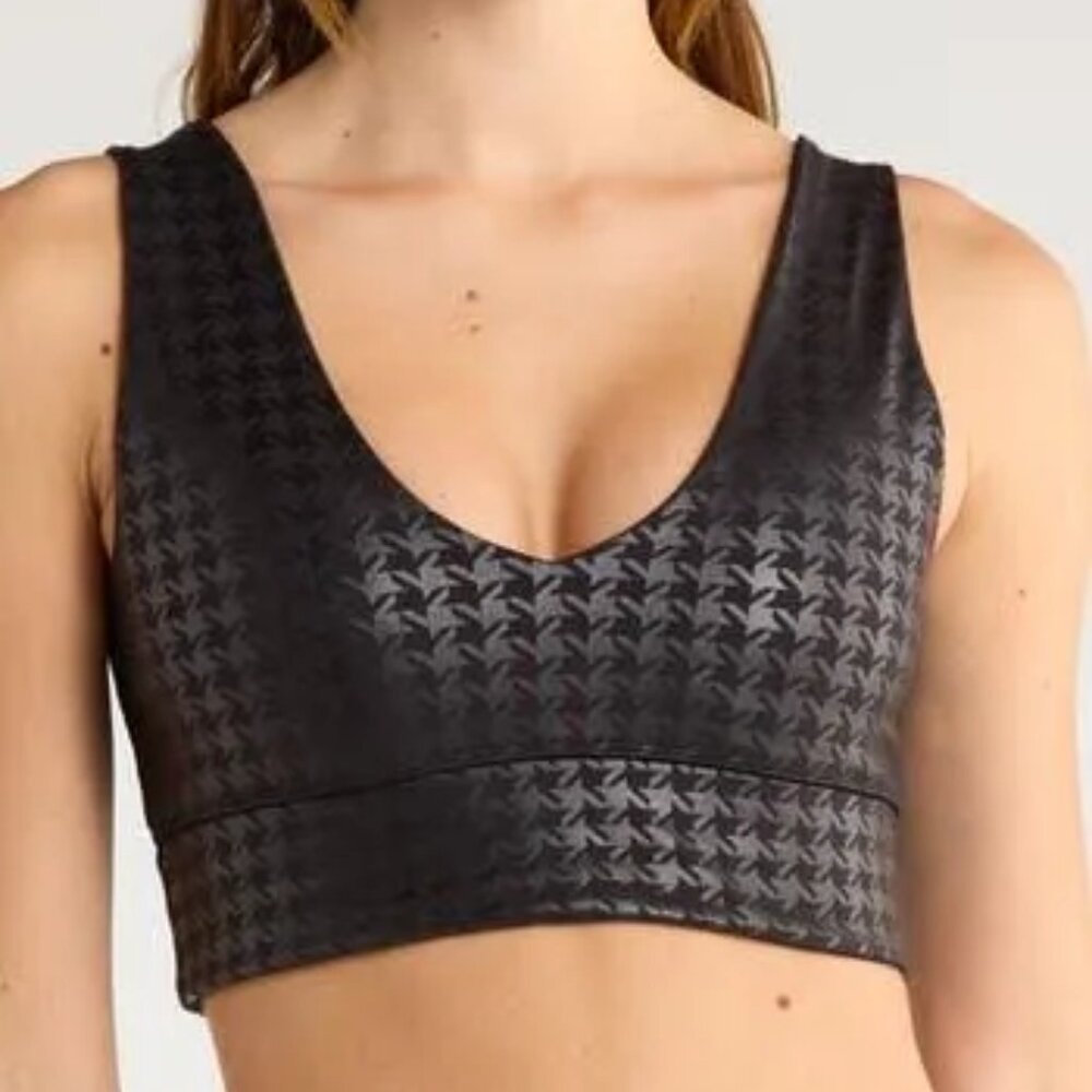 NWT Gottex Peach Skin Collection Black Houndstooth V-Neck Sports Bra XS - $54 - Picture 2 of 5